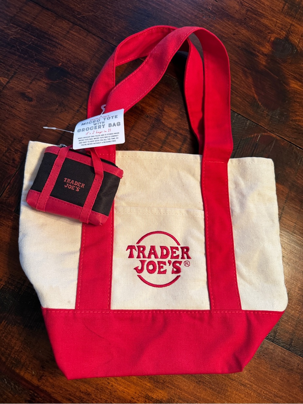 Trader Joe’s New NWT Canvas Micro Tote With Grocery Bag 2-in-1